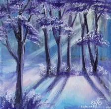 Original Oil Snowy Woodland Painting Impressionist Winter Forest Art Canvas