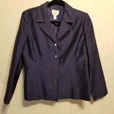 Talbots Petites 10P Silk Blazer Navy Blue Lined Career Nautical Preppy Vintage