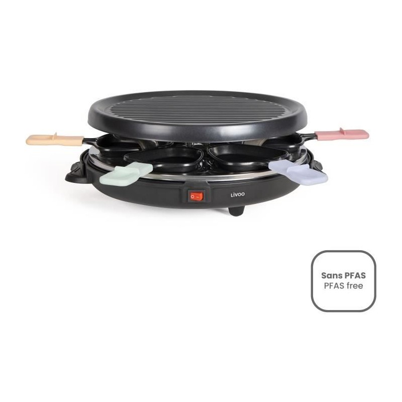Appareil à raclette 6 personnes LIVOO DOC207P 800W de table avec 6 poêlons antiadhésifs