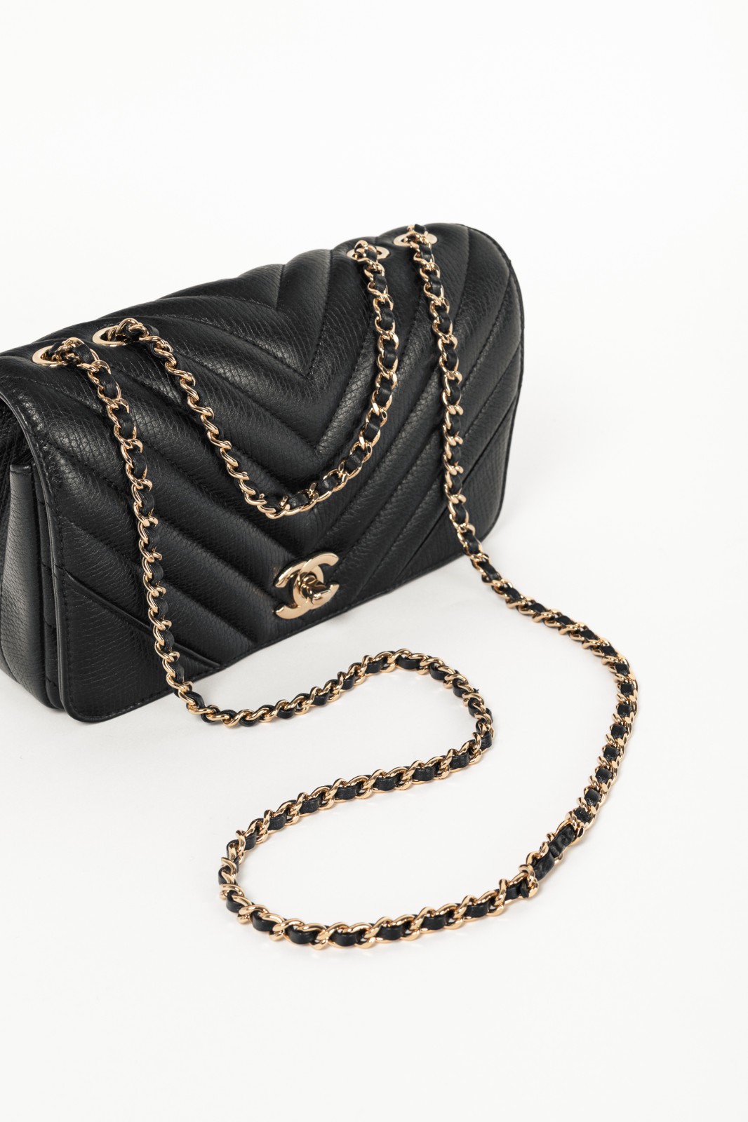 Chanel 17B Small Chevron Statement Black Mini Rectangle Flap Bag image 6