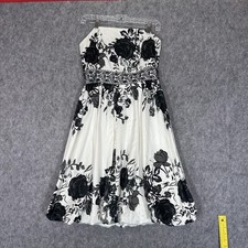 Forever 21 Dress Womens Medium White Black Floral Strapless Beaded Cocktail Prom