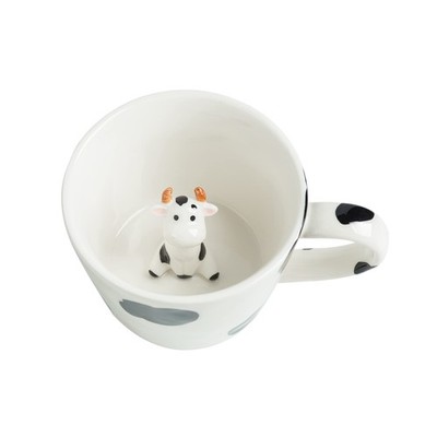 DIHOclub Cow Ceramic Cup Hidden 3D Animal Inside 12 Ounces, White,Black 