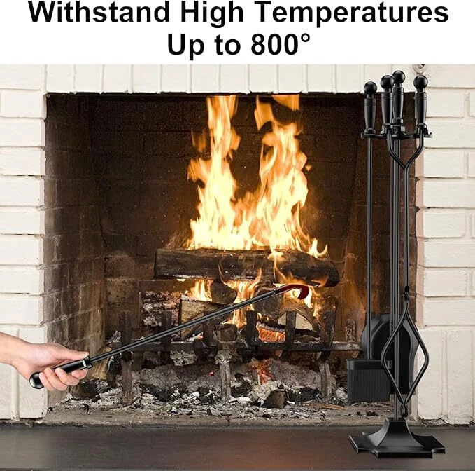 Cubo de cenizas con tapa pala y 5 piezas juego de herramientas para chimenea y bolsa portadora de troncos de leña Foto 2 de 4