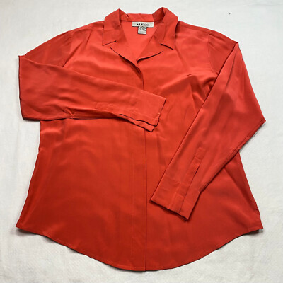 Alfani Top sz 12 Orange 100% Silk Power Dressing Corporate Career Modern Chic