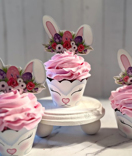 Juego de 3 cupcakes de comida artificial falsos DEZICAKES cupcakes rosa conejito de Pascua - Imagen 4 de 6