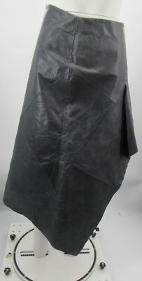2 Love tony Cohen gray 100% real leather high-low ruffle midi skirt size 6