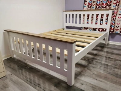bespoke crown bed white with oak finish trim comes with extra strong bed slats