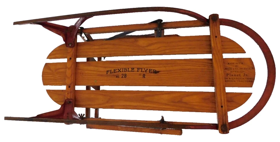 Antiguo Flyer Flexible 32" Largo Años 20 Nº Trineo infantil 28 de metal y madera Foto 4 de 4