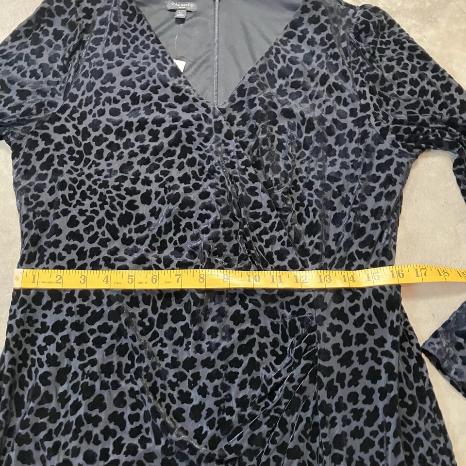 Vestido Talbots Mujer Grande Pequeño Negro Terciopelo Burnout Manga Larga Hasta la Rodilla Foto 3 de 4