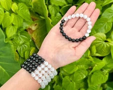 Shungite & Selenite Synergy Bracelet: 8 mm Beads (EMF Protection, Cleansing)