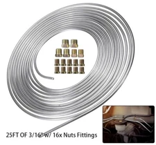 1Pcs Brake Line Tubing Kit Galvanized Steel 25 Ft. Roll Coil 3/16"OD 16 Fittings