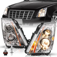 For 2008-2014 Cadillac CTS Chrome Amber Halogen Headlight Headlamp LH+RH w/Bulbs