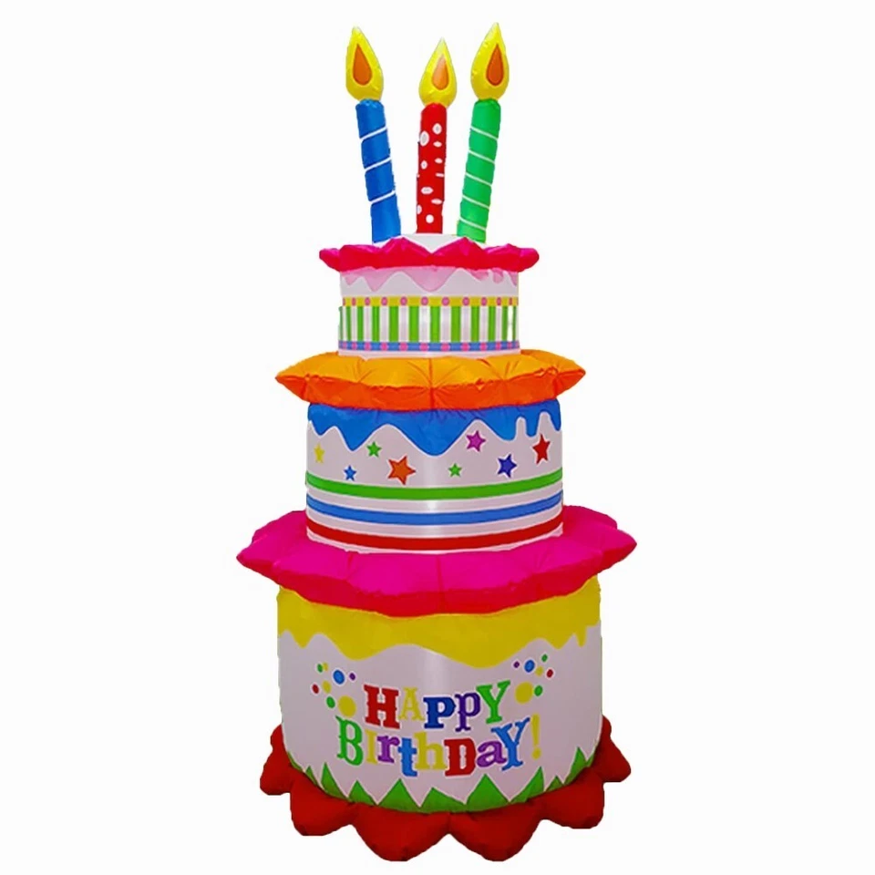 Garnen 6Ft Inflatable Happy Birthday Decorations Balloons LED Birthday Cake Kids