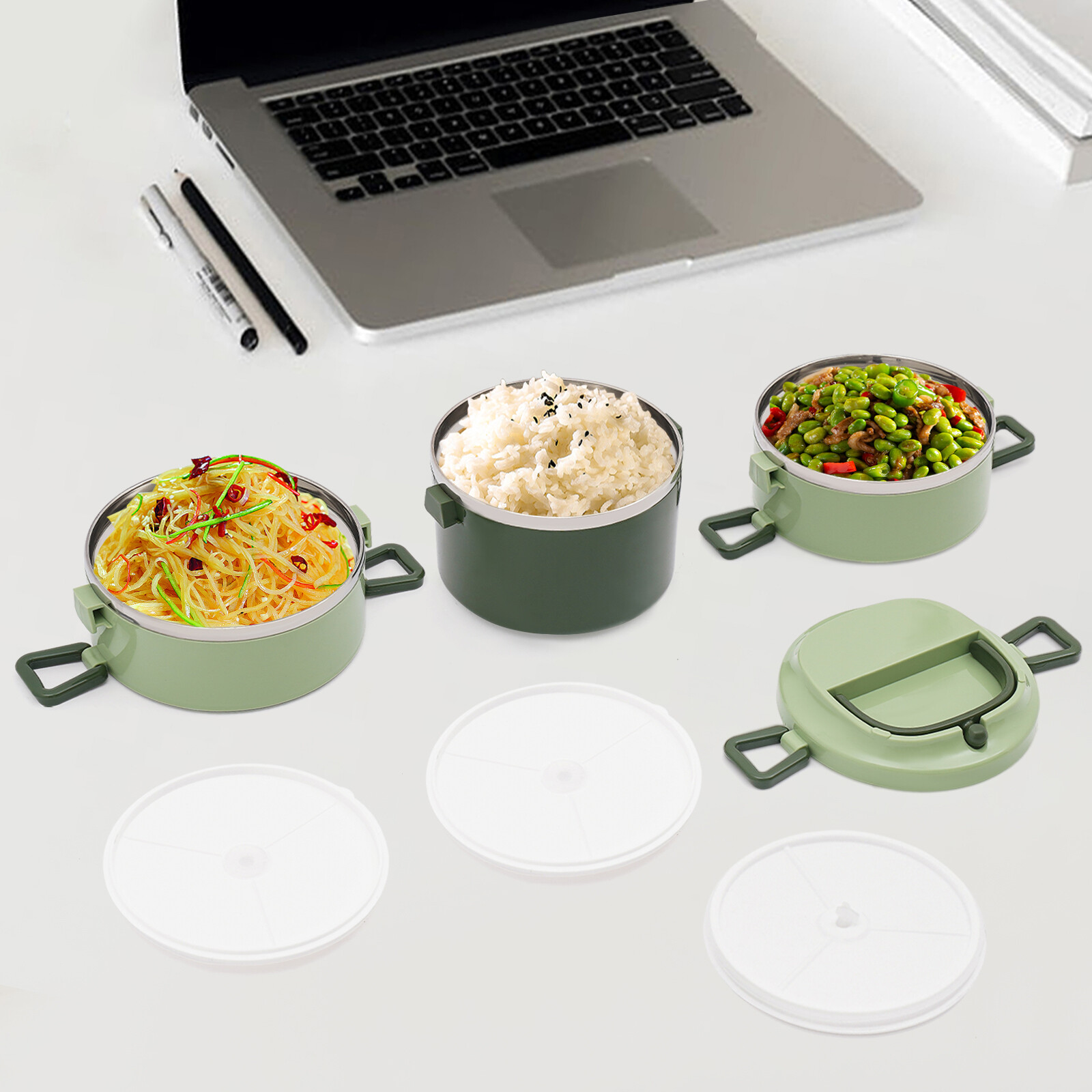 Lonchera de 2,4 L caja de desayuno de 3 capas lata de pan Bento Box lonchera para niños lata de pan
