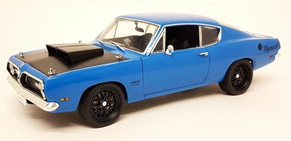 Acme 1/18 1969 Plymouth Hemi Cuda Street Fighter Blue Diecast Model Car - Image 4 of 4