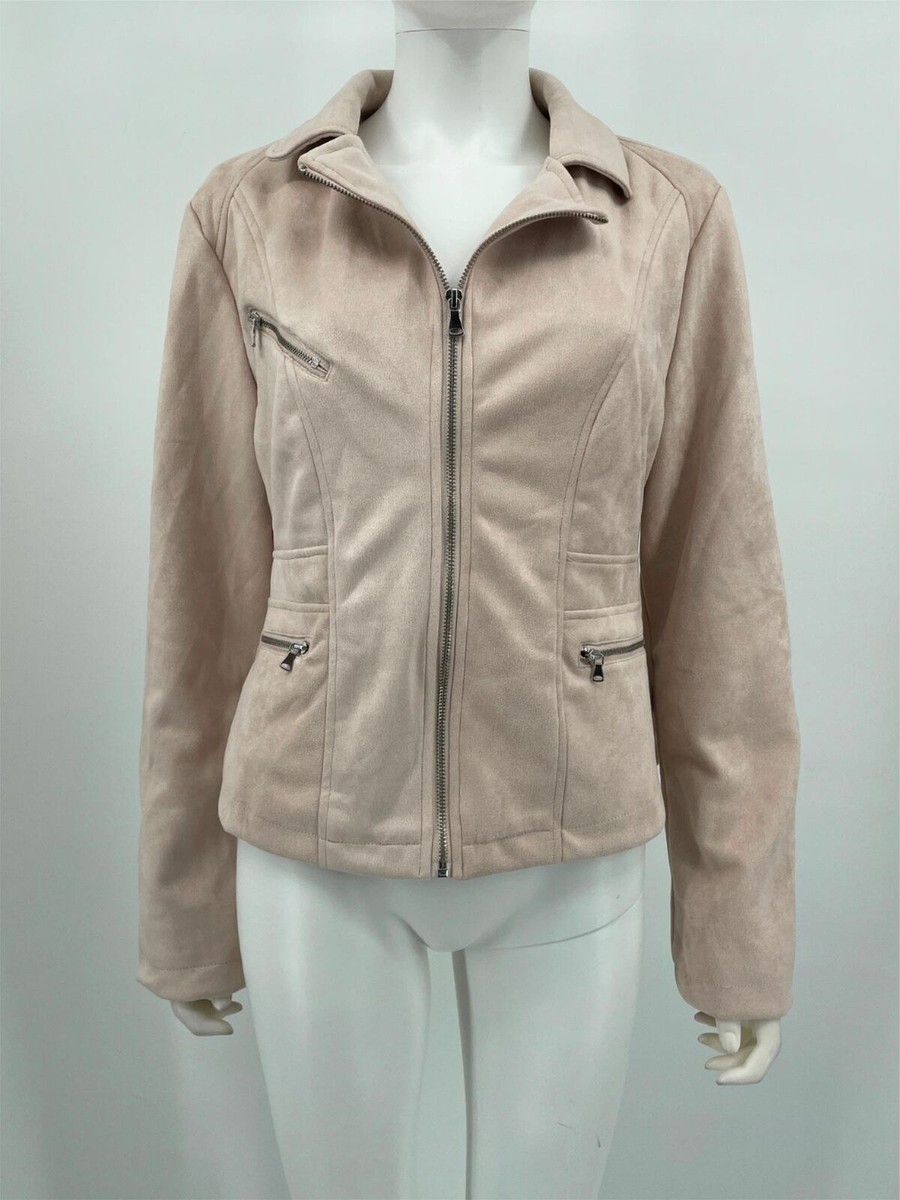 Okie & Lala Jacket Faux Suede Moto Blush Women Sz M NEW NWOT N136