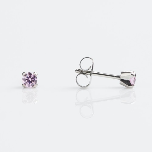 Studex Sensitive Pink Cubic Zirconia CZ Stainless Steel Stud Earrings Claw Set - Picture 3 of 8