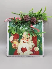 Christmas Ornament Santa Retro Metal Sign Hanging Holiday Decoration