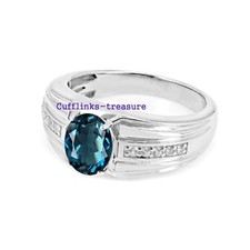 Natural London Blue Topaz Moissanite Gemstones 925 Sterling Silver Ring 8099
