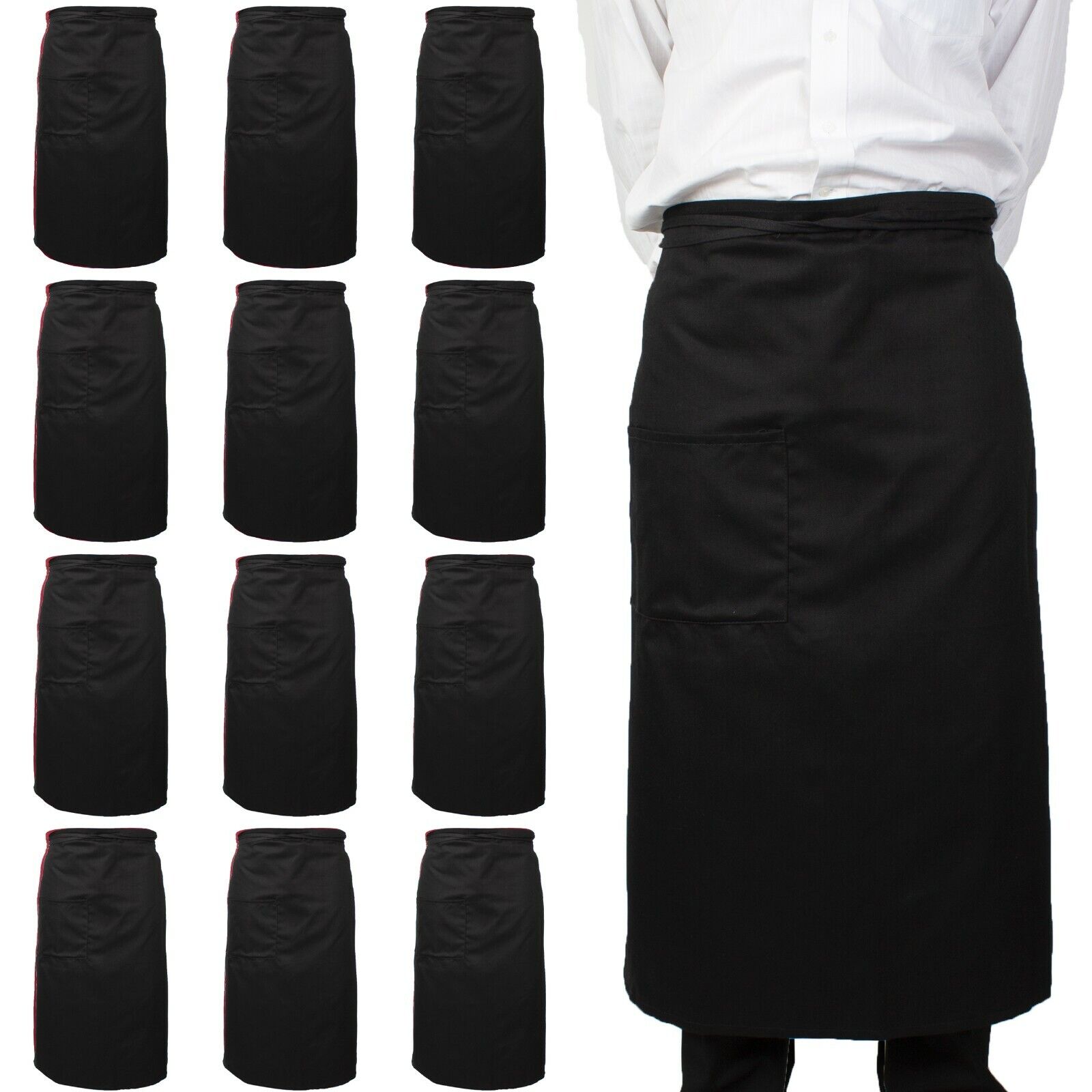 Bistro Apron 12 Pack, 2 Patch Pockets, 33x30in, Poly/Cotton, Adj
