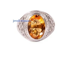 Natural Citrine Gemstone with 925 Sterling Silver Ring for Men's #F445