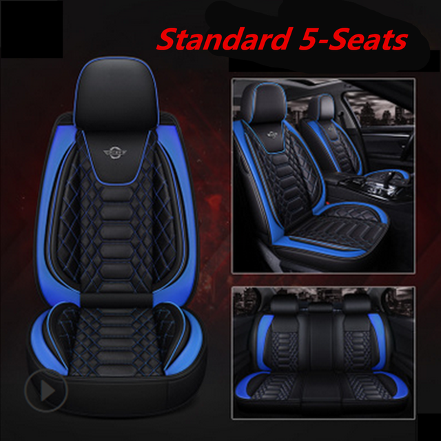 Standard 5Seats Full Set Car Blue PU Leather Seat Covers Interior