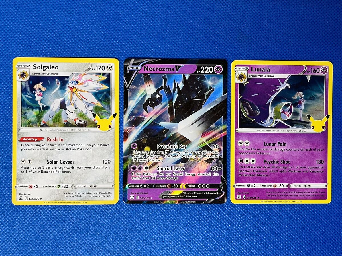 Kit Carta Pokémon Lendários Solgaleo Lunala Necrozma