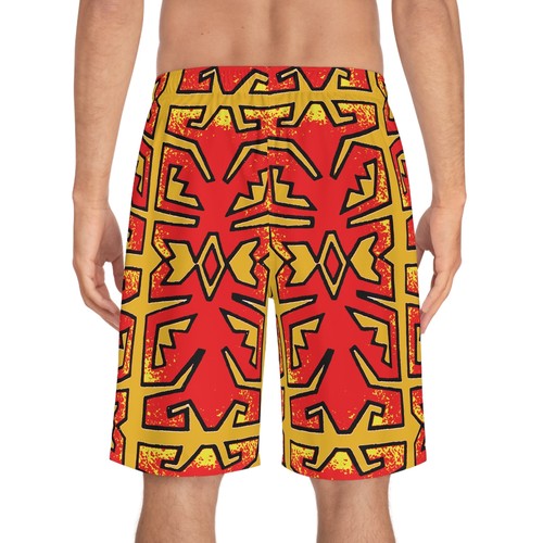 Pantalones cortos de tabla Tiki Shield on amarillos para hombre (AOP) - Imagen 9 de 13