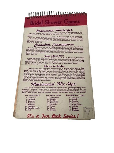 Bridal Shower Games Vintage Spiral Notebook Party Bride To Be MCM Edward Smith - Picture 2 of 3