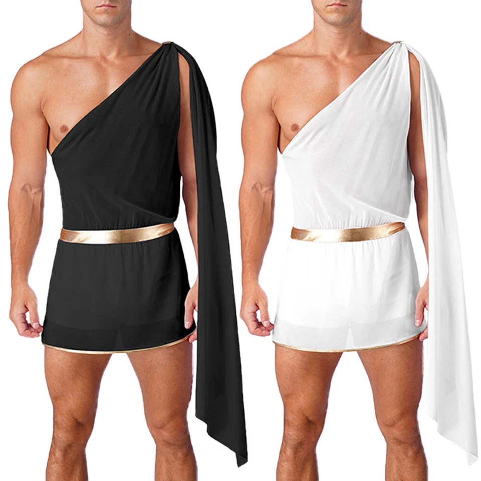 Antigua Roma Toga Para hombres Halloween Disfraz Un Hombro Pantalones Cortos Monos Foto 3 de 4