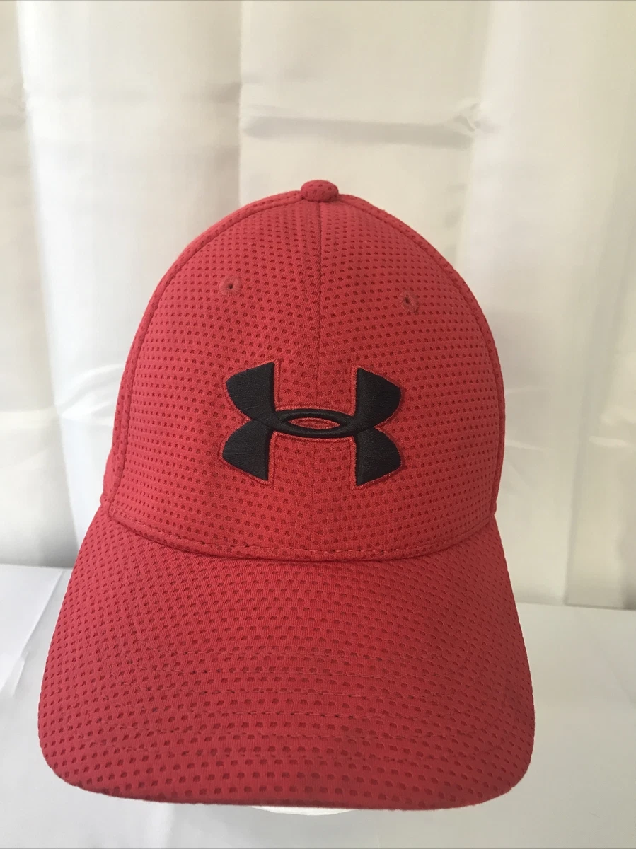 Under Armour Red Black Ball Cap Hat Fitted M L Baseball PatNo