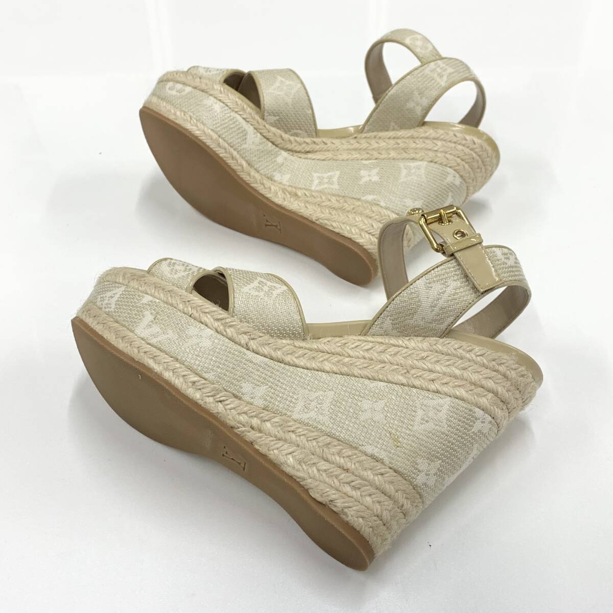 Louis Vuitton Starboard Line Fabric Monogram Wedge Sandals Louis Vuitton Starboard Line Fabric Monogram Wedge Sandals