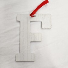 Wooden Letter Distressed Ornament Decor White Initial Monogram gift F