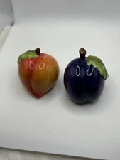Vintage Plum & Peach Salt & Pepper Shakers  W/ Stoppers Ceramic  China Preowned