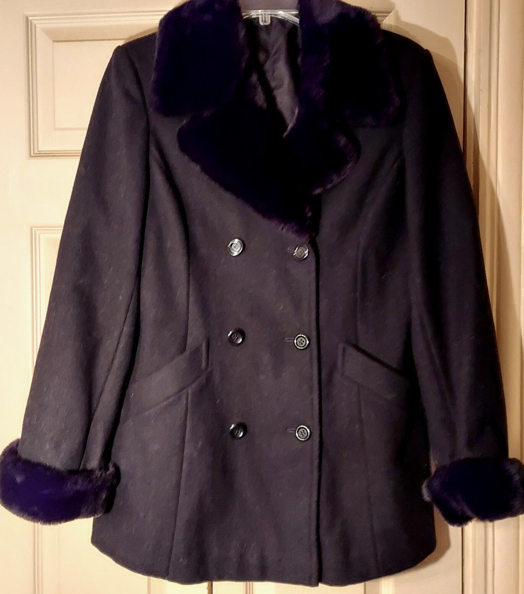 Fitz Wright Winter Pea Coat size 6 Wool Blend Faux Fur Trim