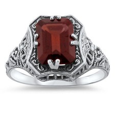 3 CARAT GENUINE GARNET ART DECO STYLE 925 STERLING SILVER FILIGREE RING   265