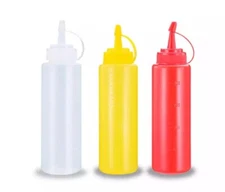 3-Piece 8oz Condiment Squeeze Bottles –Plastic Squirt Dispensers with Scale Line