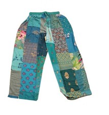 Turquoise Patchwork Harem Pants, Boho Hippie Harem Pants, Wide Leg Bohemian Pant