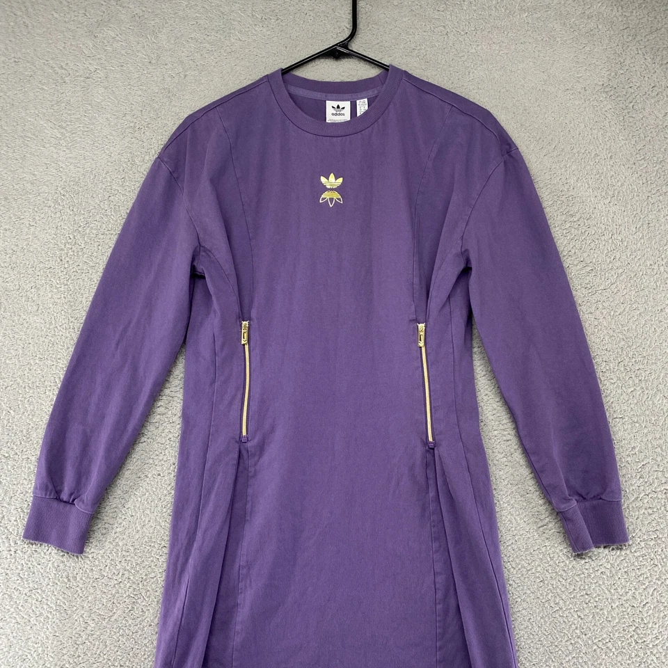 阿迪达斯连衣裙女式 XXS 长袖紫色标志拉链腰及膝棉质 — 第 2/4 张图片