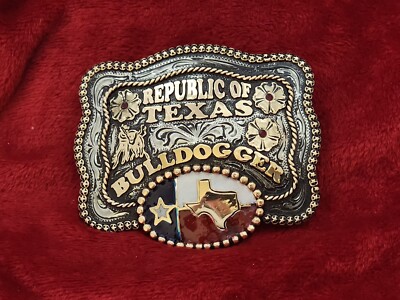 CHAMPION TROPHY BUCKLE BULLDOGGING  PRO RODEO REPUBLIC OF TEXAS RARE R09