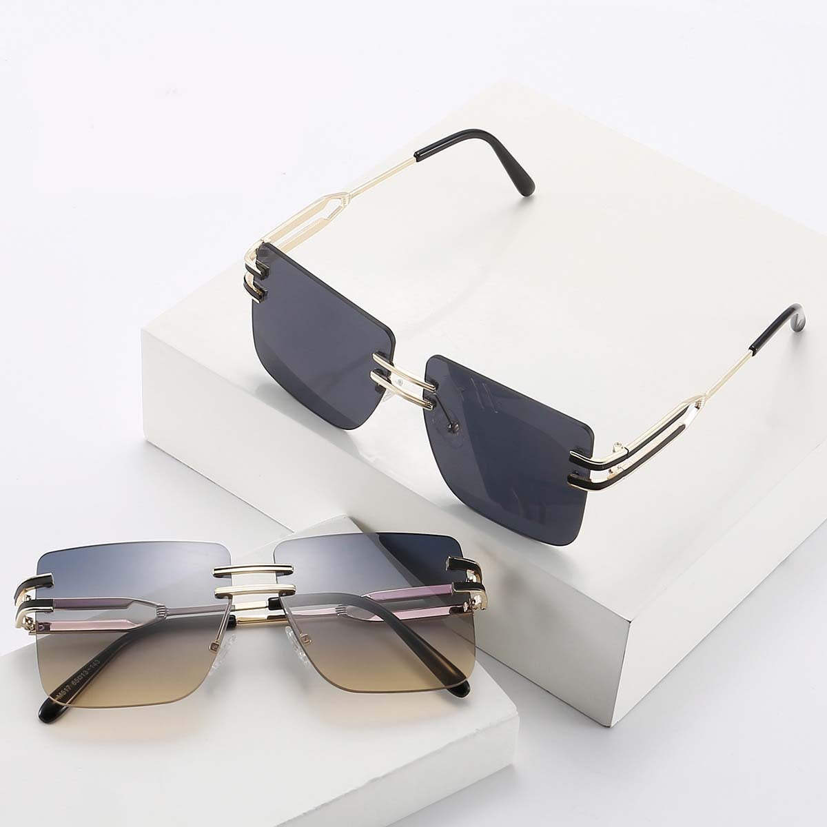 Fashion Frameless Square Sunglasses: UV400 Protection, Metal Frame, Leisure, Per