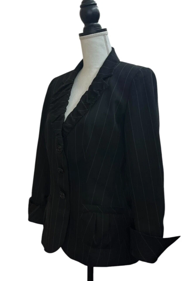 Blazer Bisou Bisou Mujer Negro Rayas Solapa Reunida, Mangas Forrado 8 Foto 2 de 4