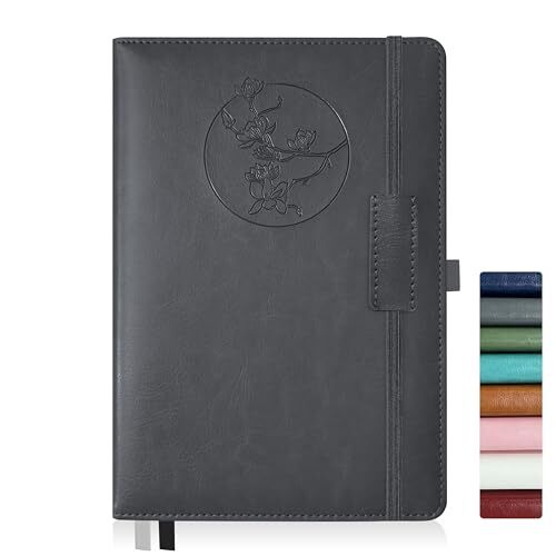 Notebook Journal for Women Men,256 Pages A5 Hardcover Leather Grey Magnolia