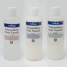 Vallejo Matt Satin Gloss Varnish 200ml Bottle Polyurethane Airbrush Water based