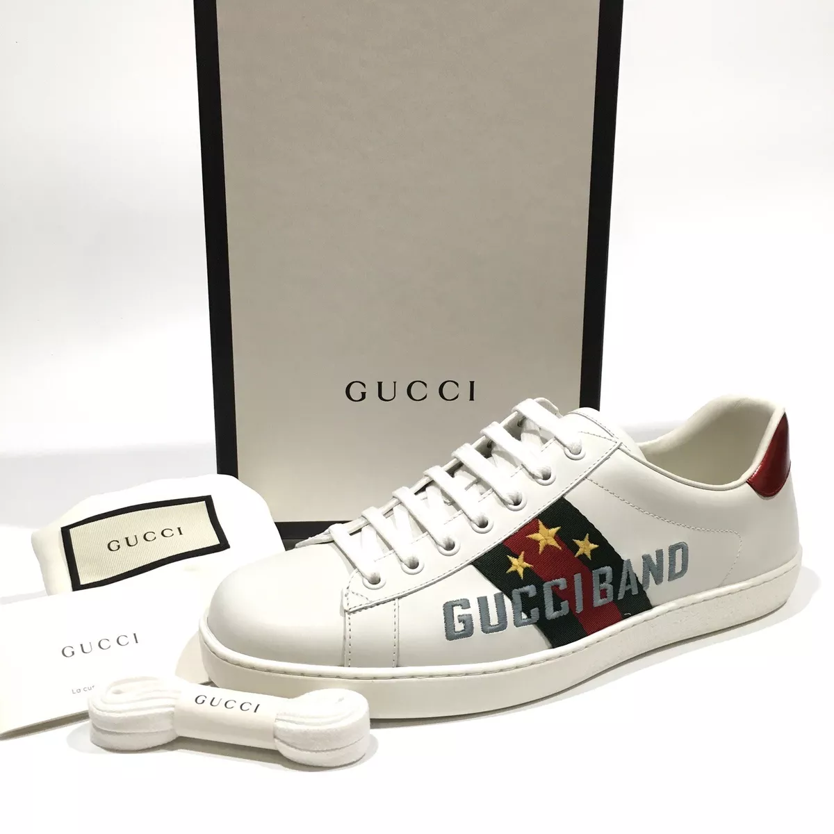 Gucci Web Leather Sneakers Gucci Band Logo -White -Men's US 10 -NIB eBay