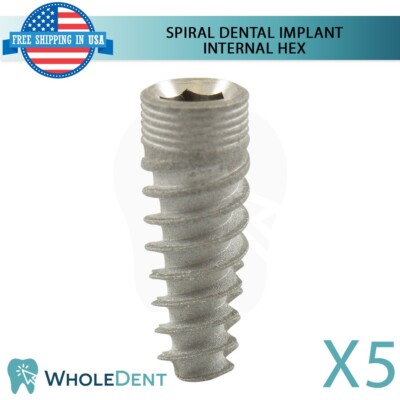 X5 Dental Sterilized Spiral Titanium, Multiple Sizes, Int Hex Connection 2.42mm