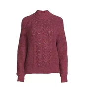 Time and Tru Women's Burgundy Brick High Neck Cozy Cable Knit Sweater