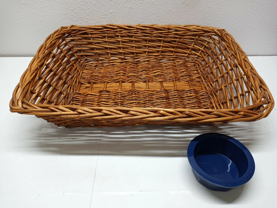Винтажная плетеная корзина для кровати собаки 27 x 21 дюйм с чашей блюдо ДОМАШНИЕ ЖИВОТНЫЕ ЩЕНОК КОШКА - Изображение 2 из 4