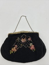 Vintage MCM French Evening Clutch Purse Black Beads Hand Made in France 1940s