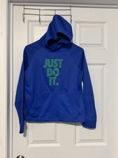 Nike Dri-Fit Just Do It Kids Hoodie Sz XL Blue 100 Polyester Pull Over Hooded